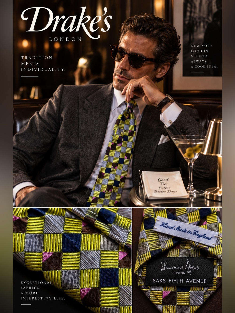 Drakes for Domenico Spano Handmade Silk Tie